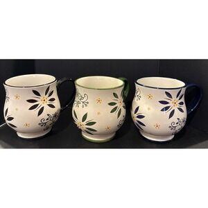 Temptations By Tara Old World Floral Green Blue Mugs Mug Set Of 3 16 Ounce